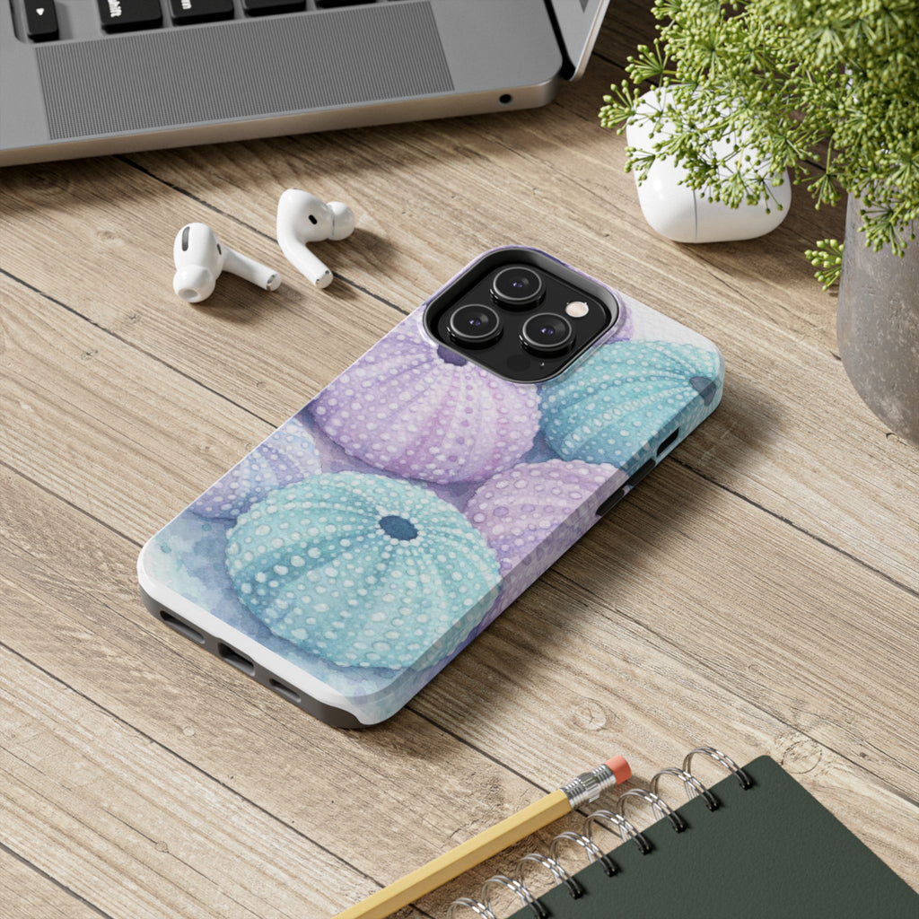 Sea Urchin Pattern Tough Phone Case — Pastel Aqua & Lavender Coastal Design