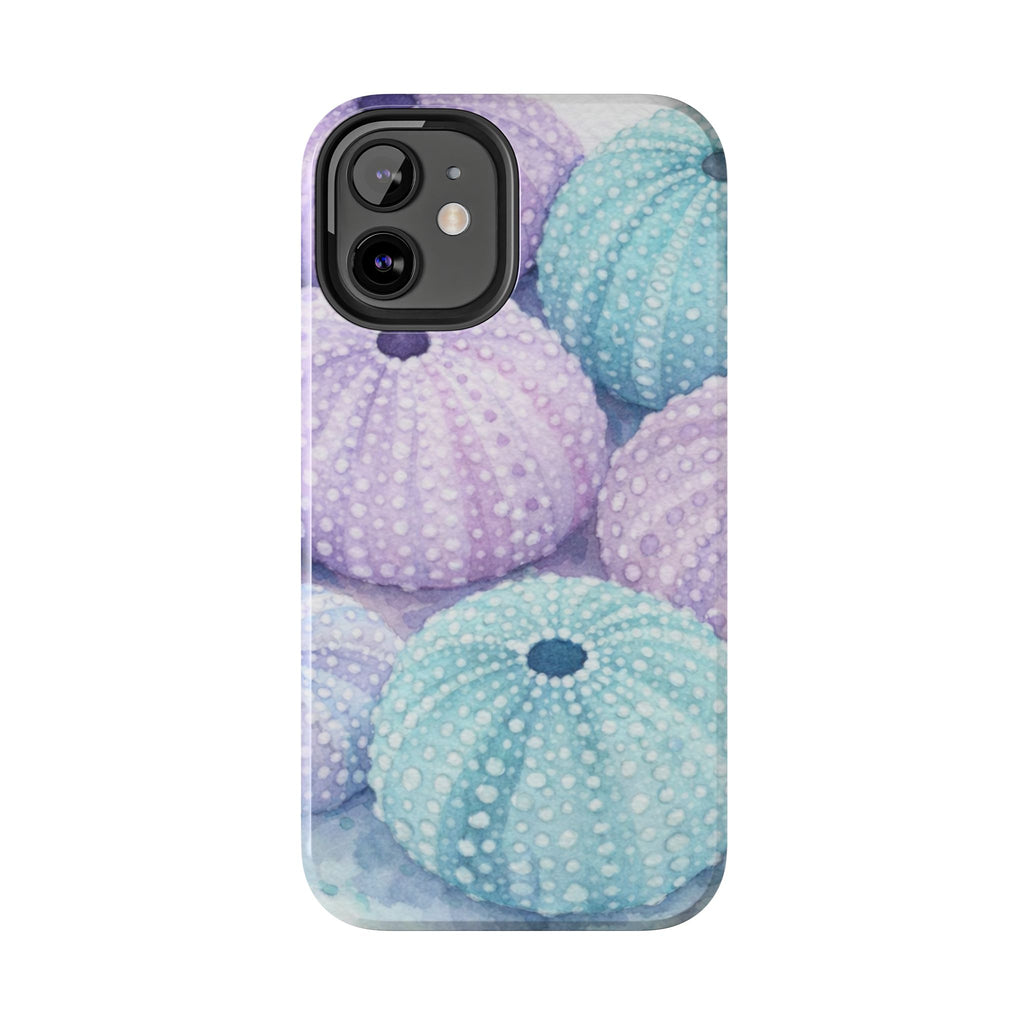 Sea Urchin Pattern Tough Phone Case — Pastel Aqua & Lavender Coastal Design