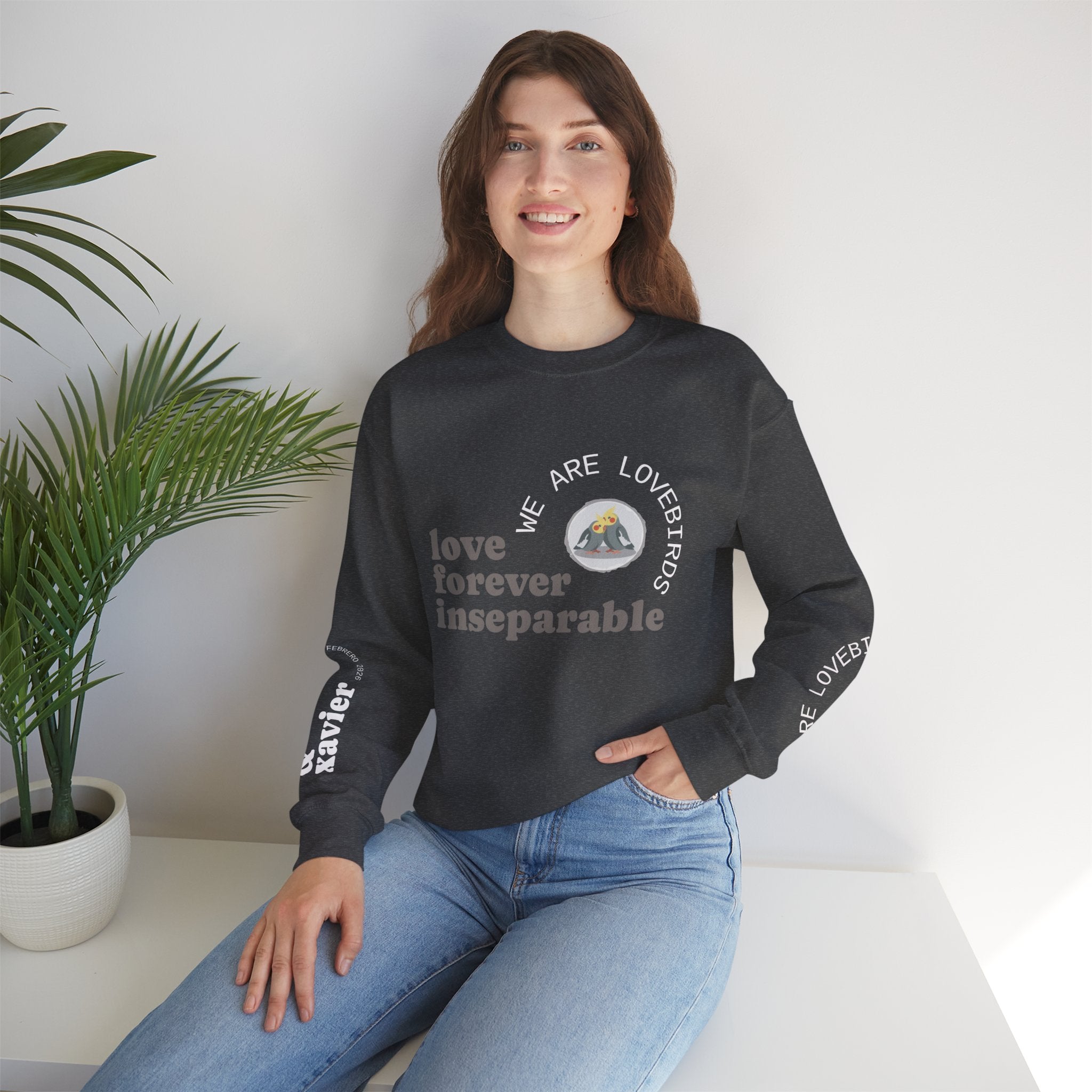 Cockatiel Couples Sweatshirt — "Love Forever Inseparable" Cute Bird Lover Crewneck — Couple names & date customizable