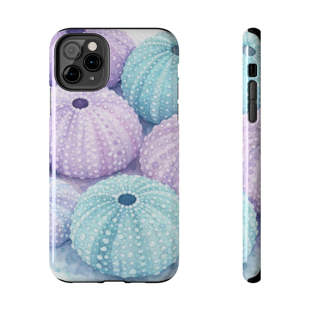 Sea Urchin Pattern Tough Phone Case — Pastel Aqua & Lavender Coastal Design