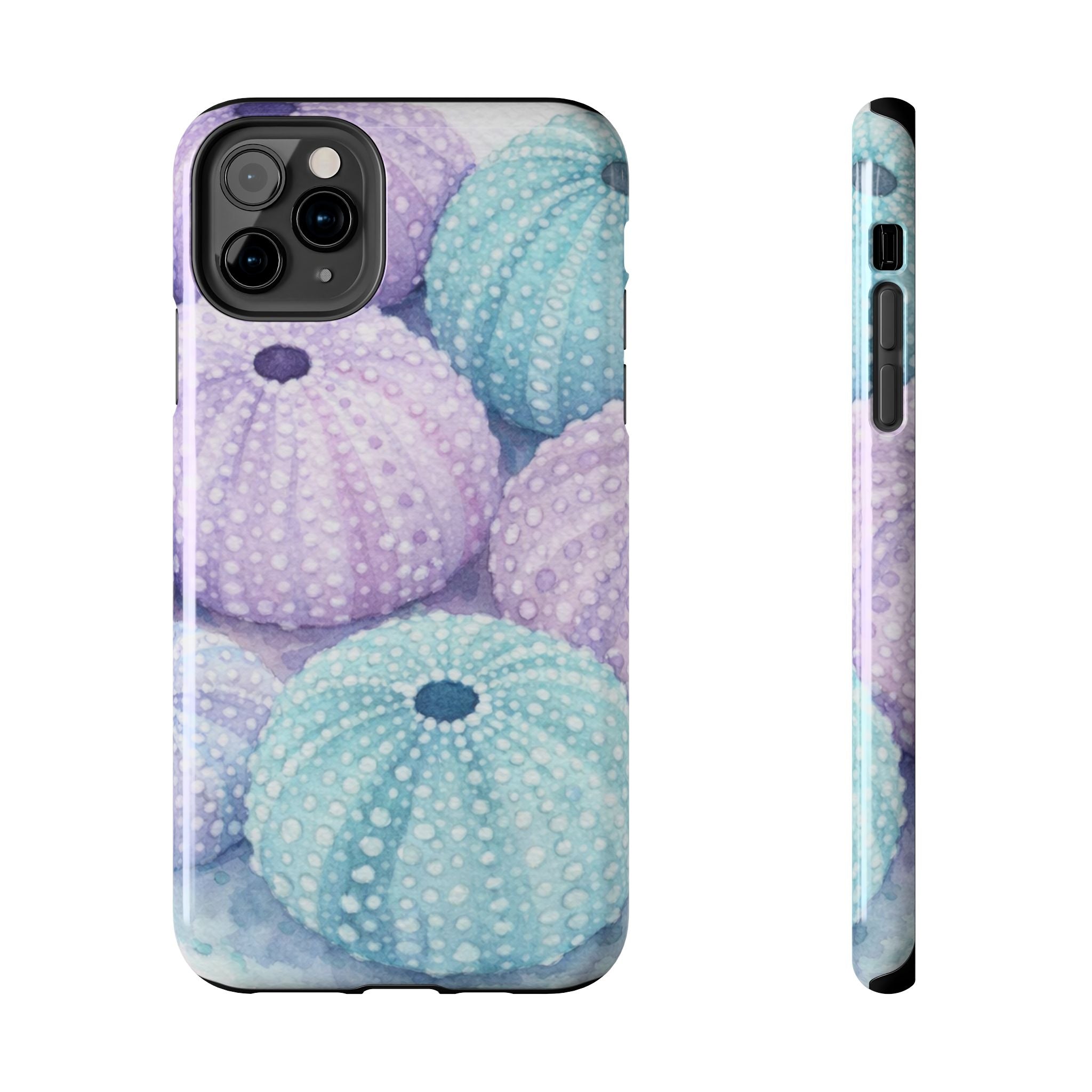 Sea Urchin Pattern Tough Phone Case — Pastel Aqua & Lavender Coastal Design
