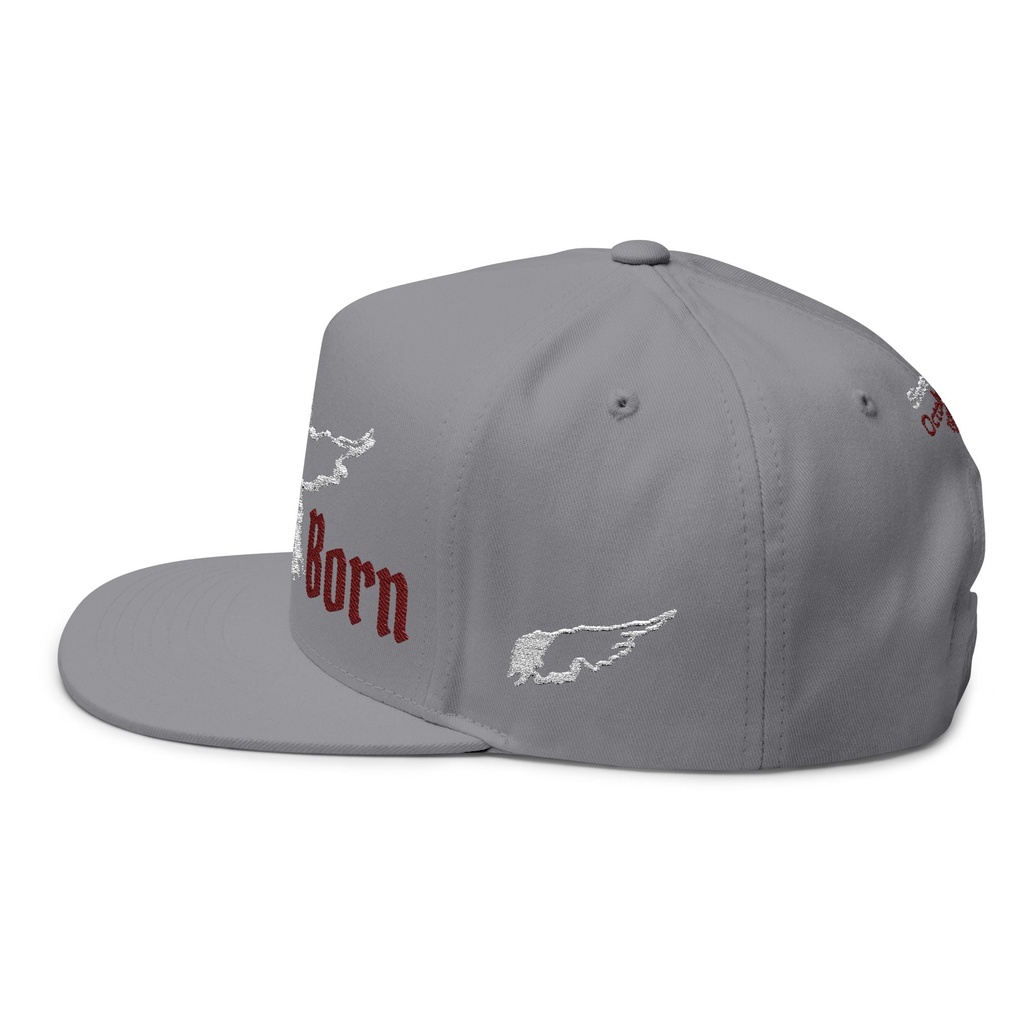 Flat Bill Cap — 'Free Born' Embroidered Bird Snapback (Custom Date & Text Option)