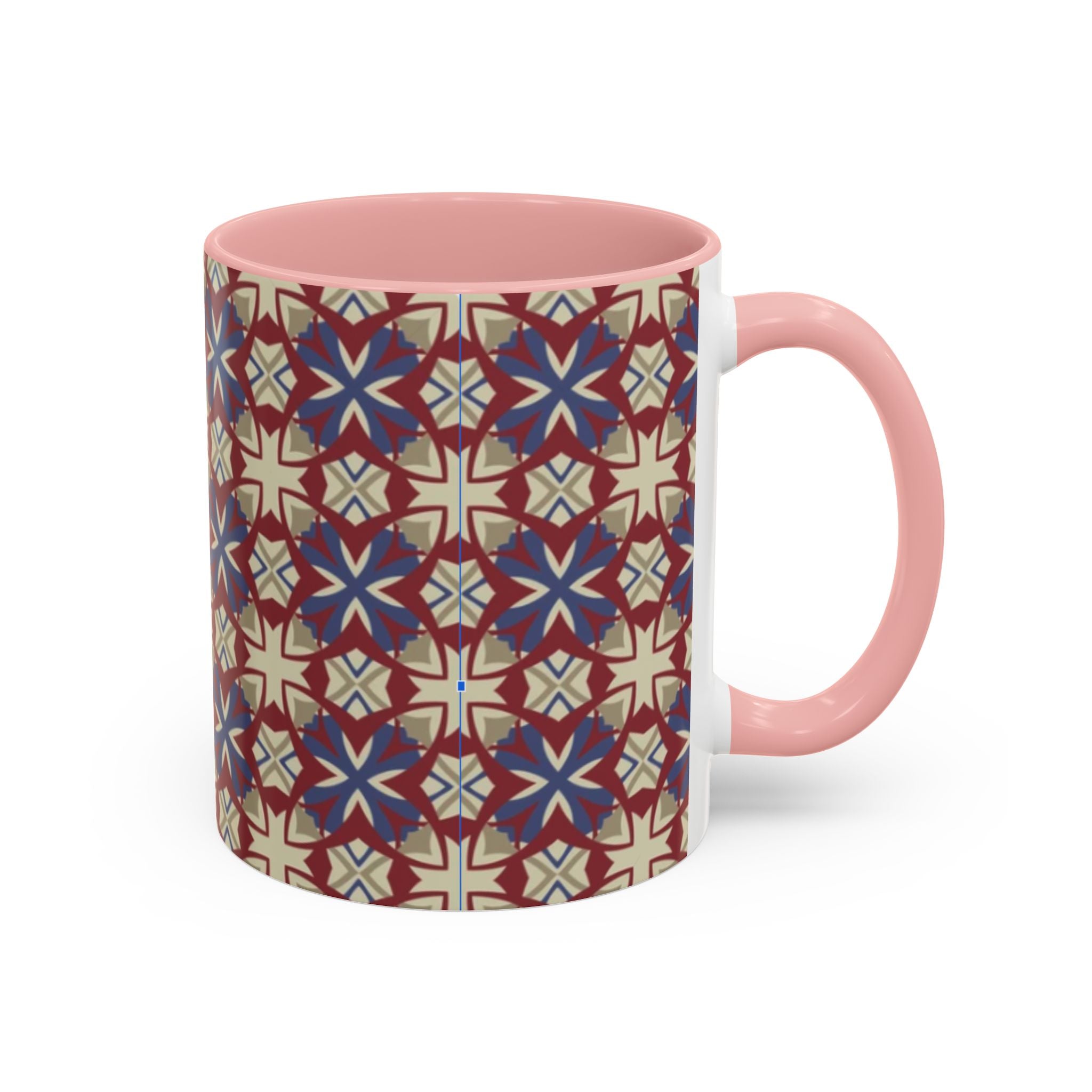 Ceramic Coffee Mug — Subtle Tile Pattern, Colored Handle & Interior (11/15 oz)