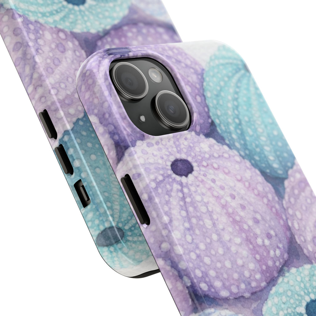 Sea Urchin Pattern Tough Phone Case — Pastel Aqua & Lavender Coastal Design