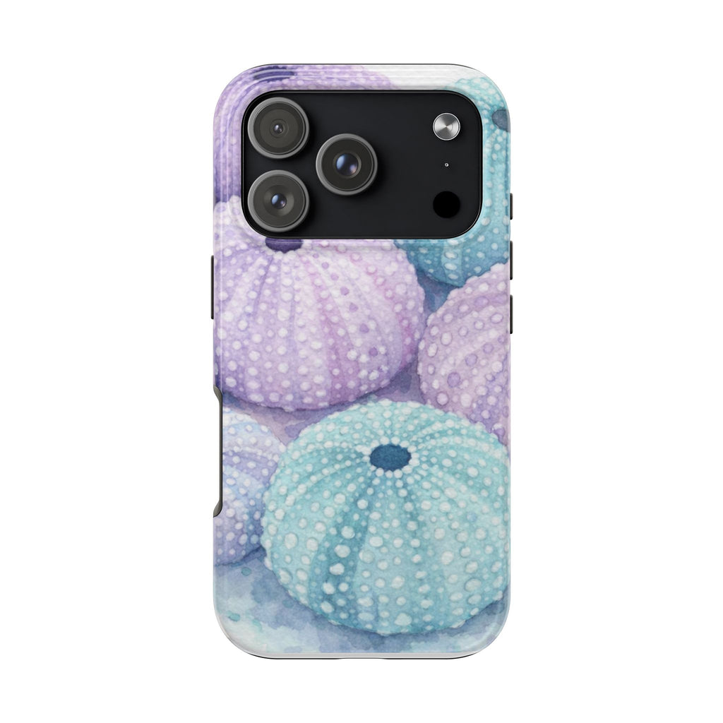 Sea Urchin Pattern Tough Phone Case — Pastel Aqua & Lavender Coastal Design