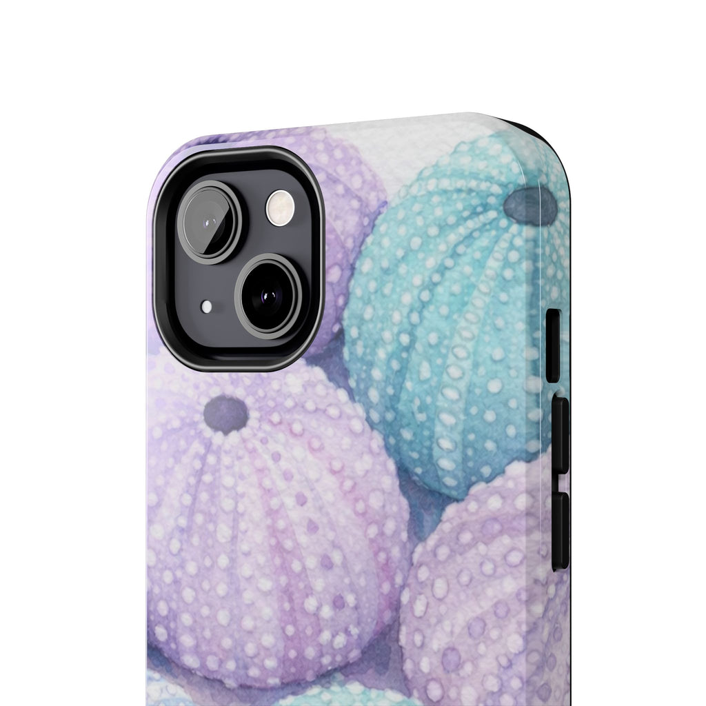 Sea Urchin Pattern Tough Phone Case — Pastel Aqua & Lavender Coastal Design