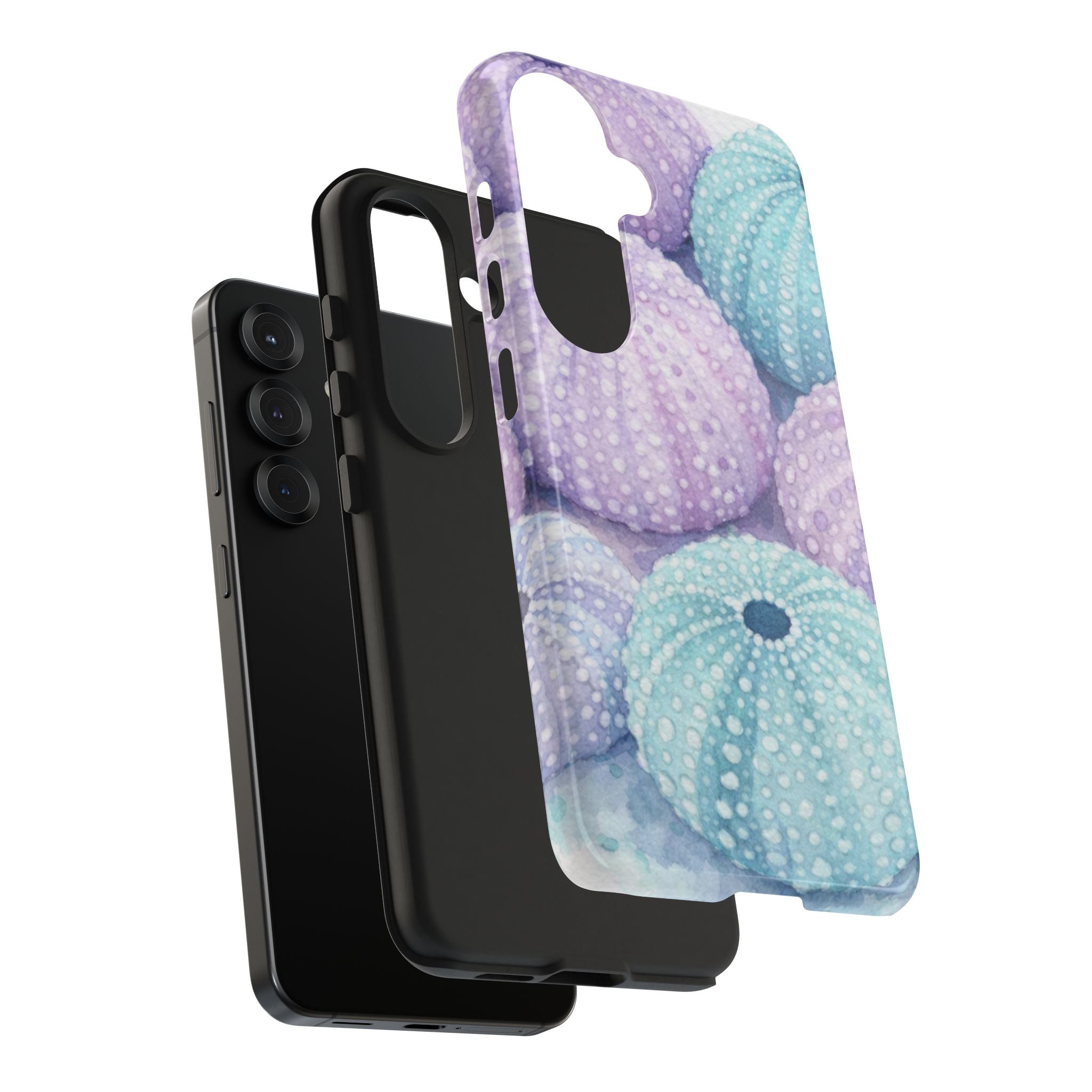 Sea Urchin Pattern Tough Phone Case — Pastel Aqua & Lavender Coastal Design
