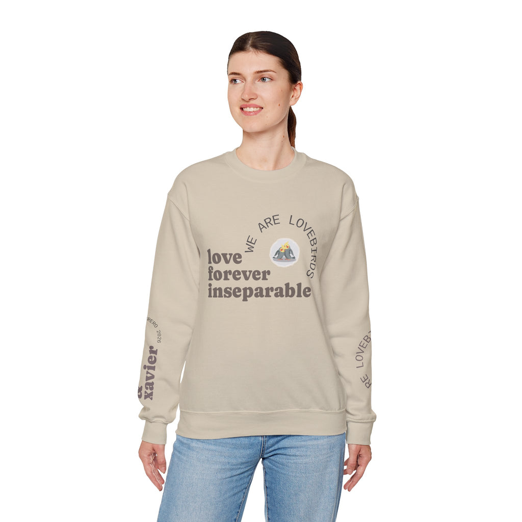 Cockatiel Couples Sweatshirt — "Love Forever Inseparable" Cute Bird Lover Crewneck — Couple names & date customizable