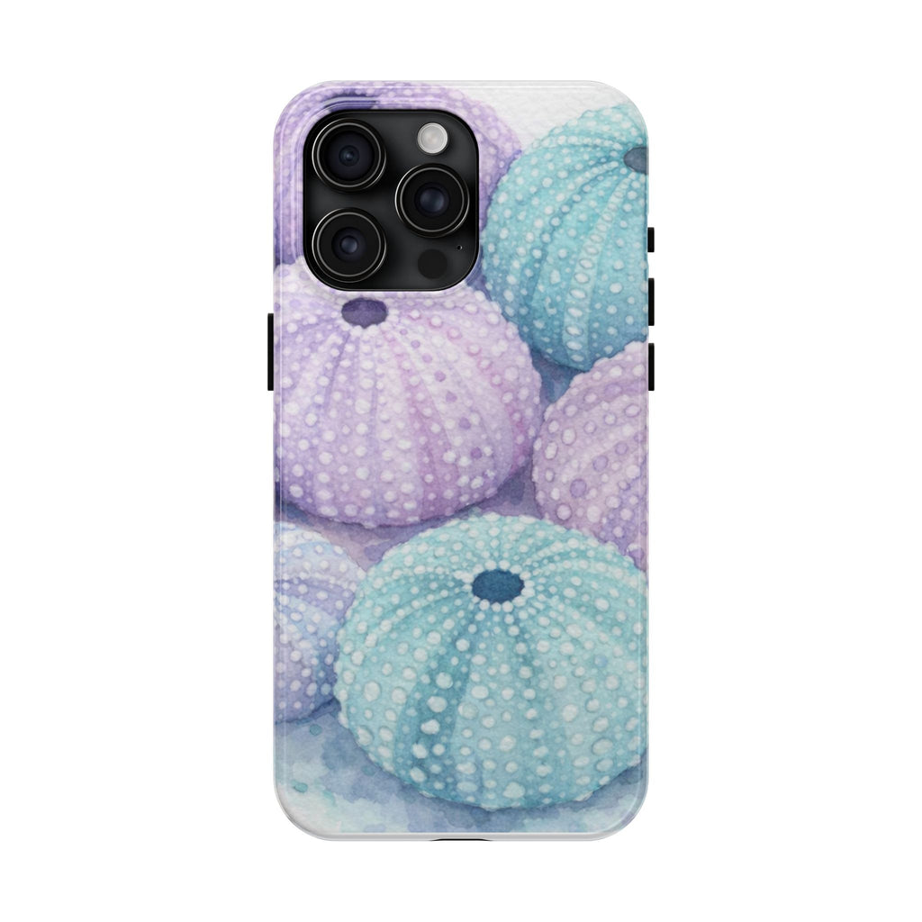 Sea Urchin Pattern Tough Phone Case — Pastel Aqua & Lavender Coastal Design