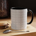 Ceramic Coffee Mug — Subtle Maltese Cross Tile Pattern, Black Handle & Interior (11/15 oz)