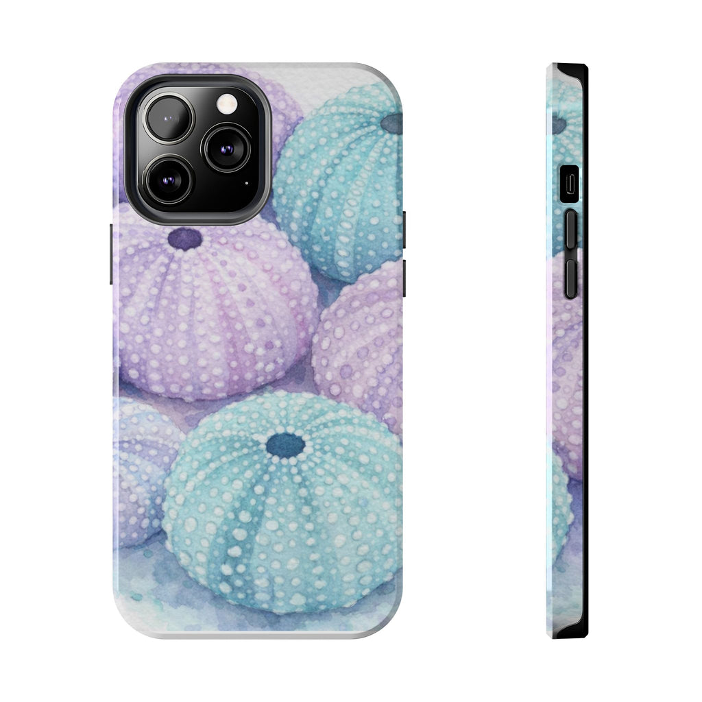 Sea Urchin Pattern Tough Phone Case — Pastel Aqua & Lavender Coastal Design