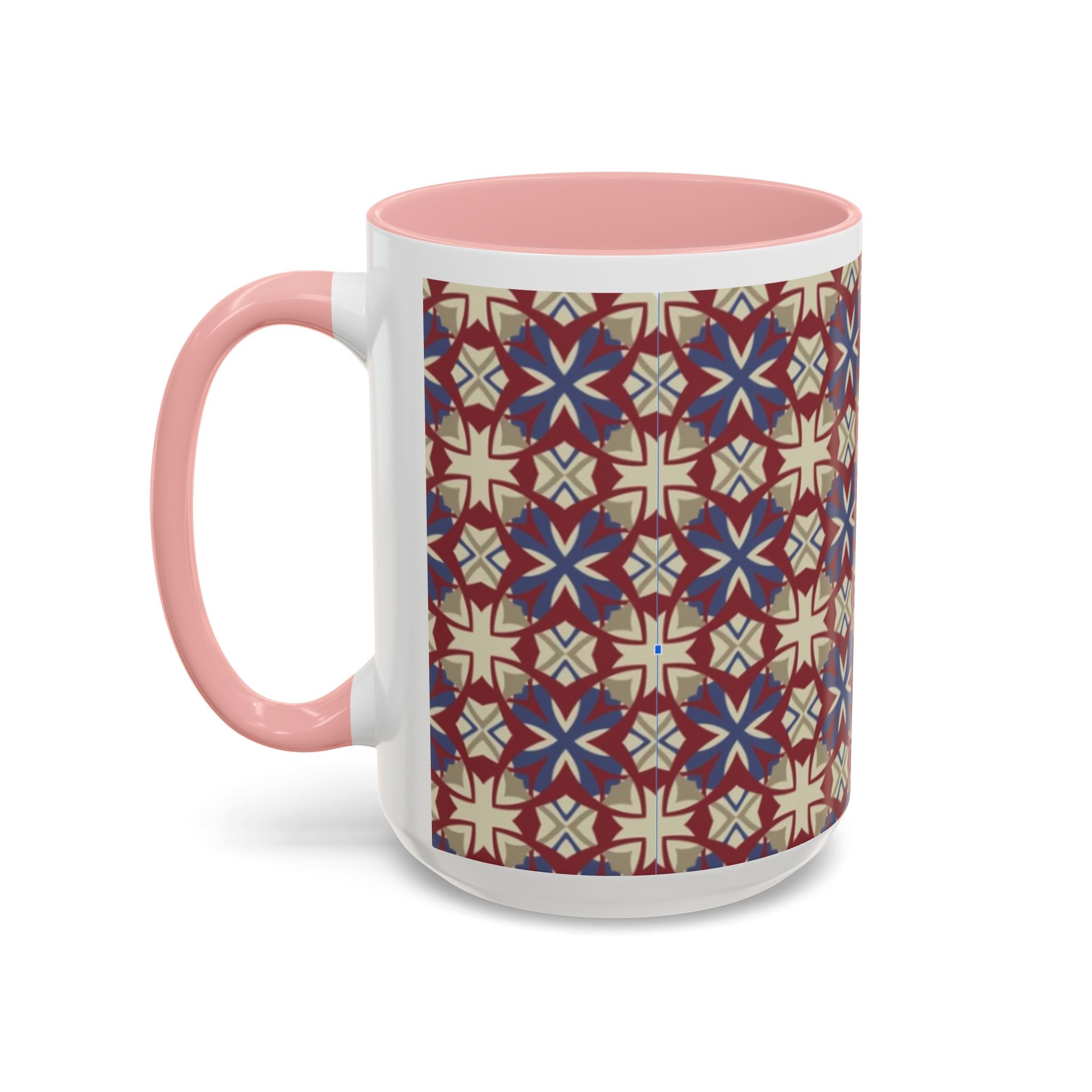 Ceramic Coffee Mug — Subtle Tile Pattern, Colored Handle & Interior (11/15 oz)