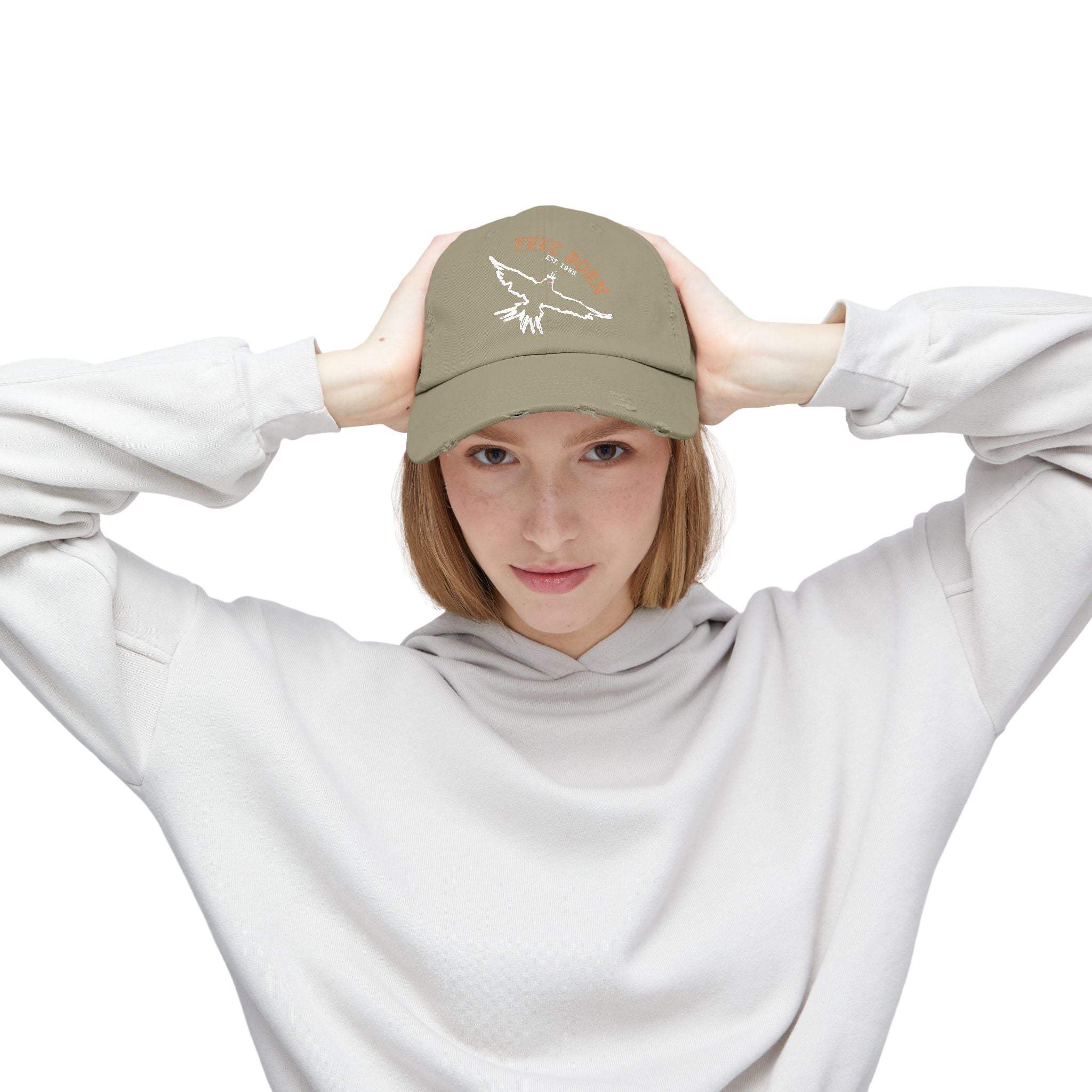 Born Free Distressed Baseball Cap — Vintage Bird Graphic Hat