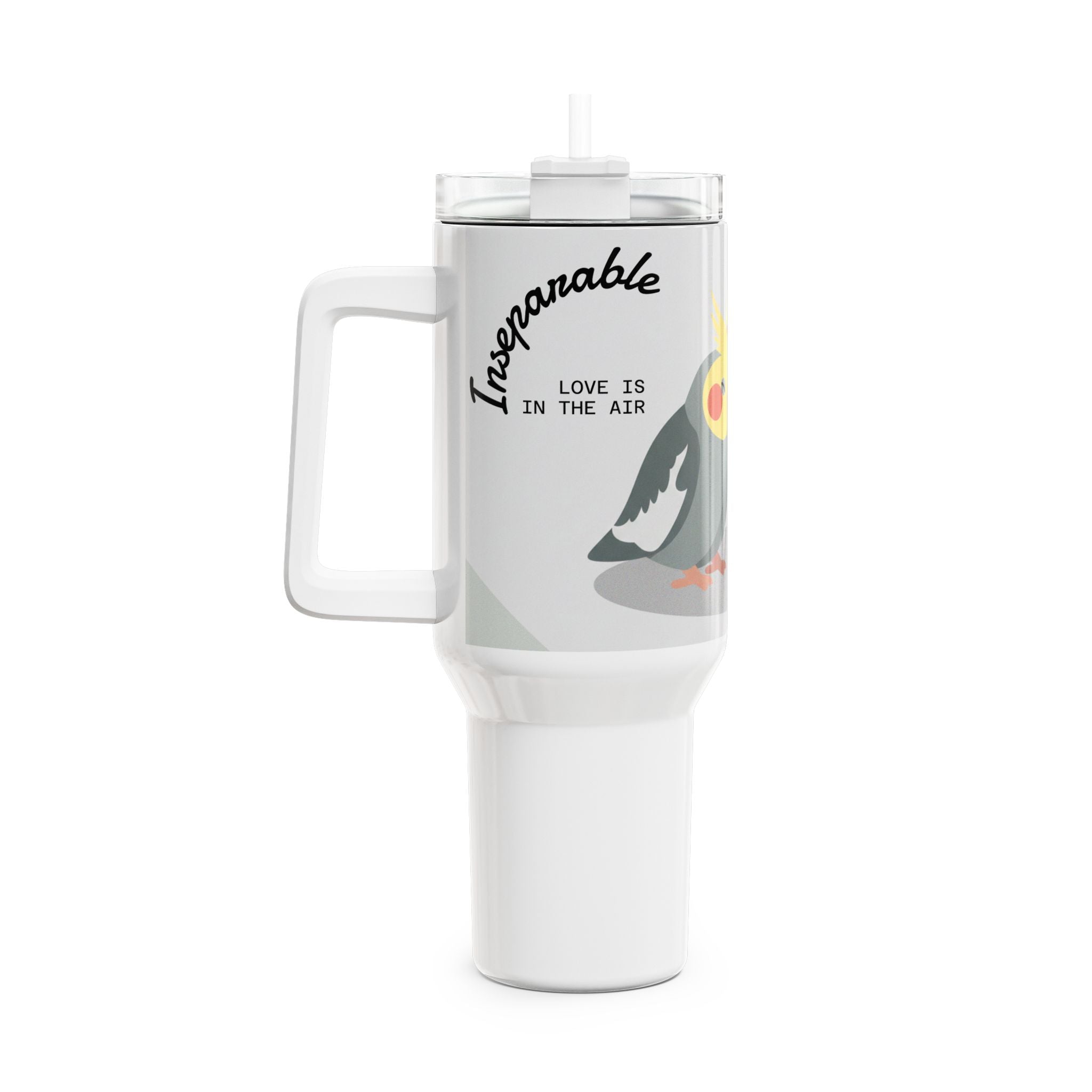 Tumbler — 'Inseparable' Cockatiel Couple Travel Mug, Love Is In The Air (40oz - 1.18 litres)