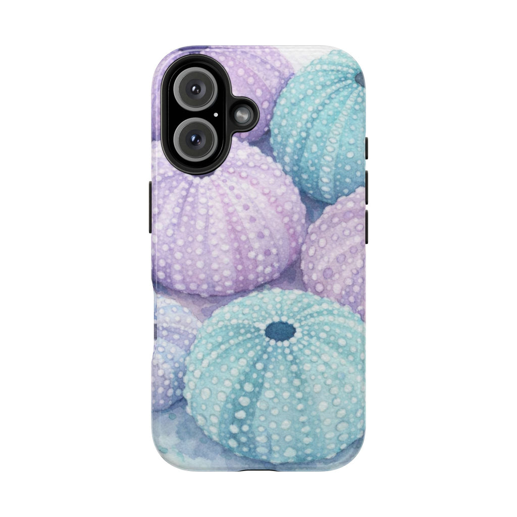 Sea Urchin Pattern Tough Phone Case — Pastel Aqua & Lavender Coastal Design