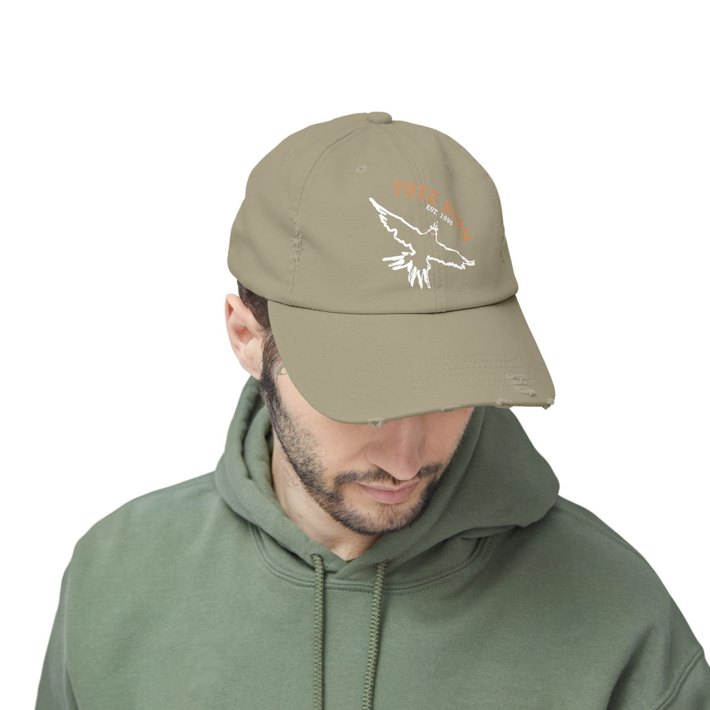 Born Free Distressed Baseball Cap — Vintage Bird Graphic Hat