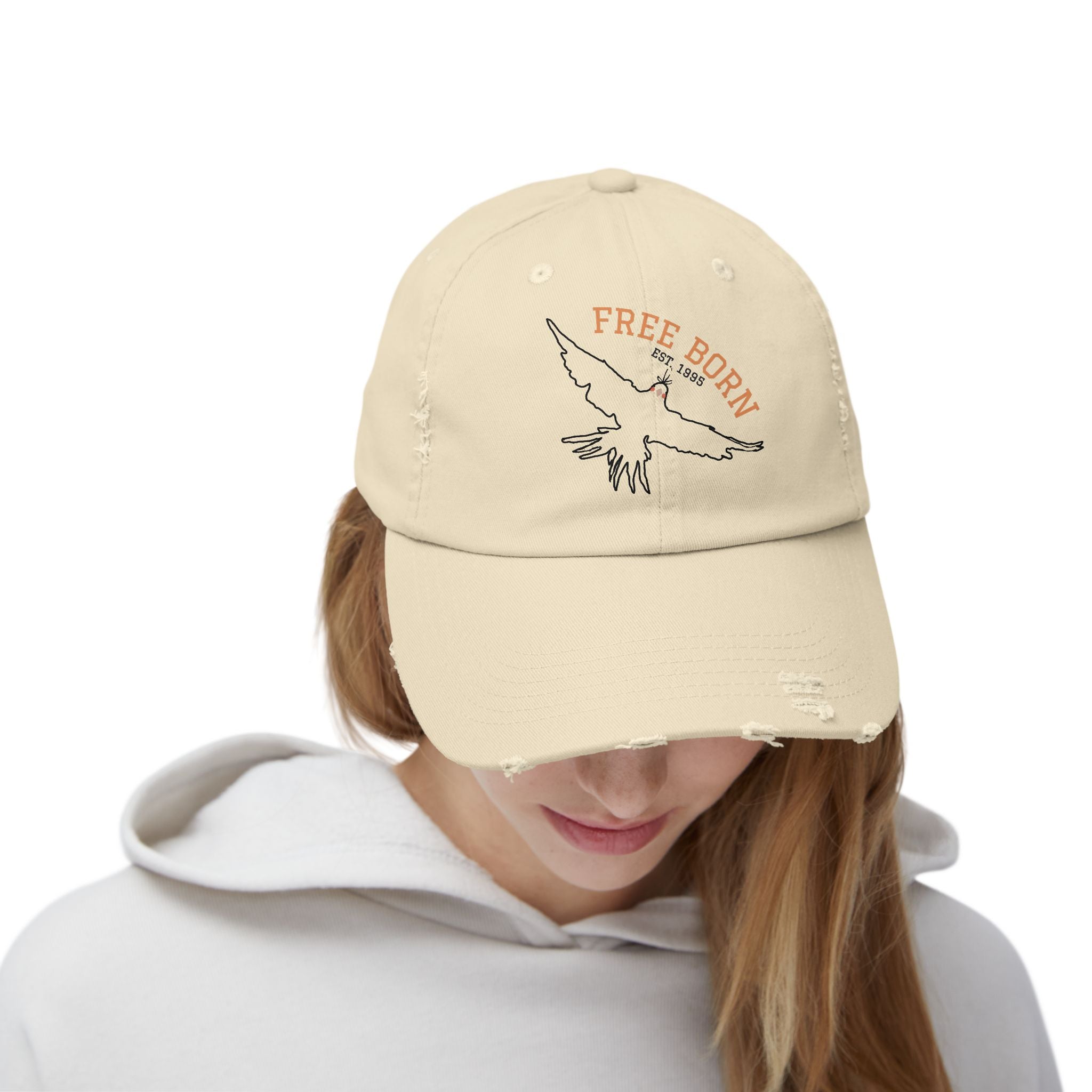 Born Free Distressed Baseball Cap — Vintage Bird Graphic Hat