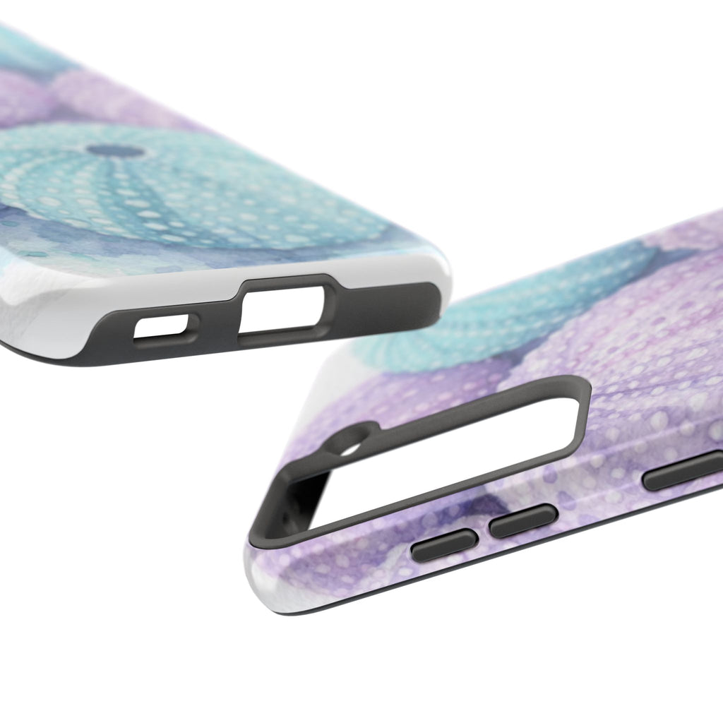 Sea Urchin Pattern Tough Phone Case — Pastel Aqua & Lavender Coastal Design