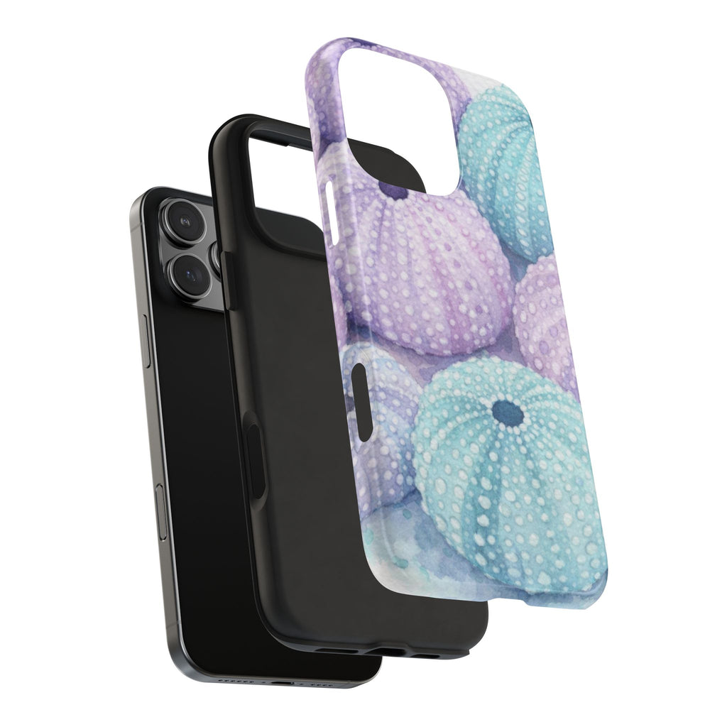 Sea Urchin Pattern Tough Phone Case — Pastel Aqua & Lavender Coastal Design