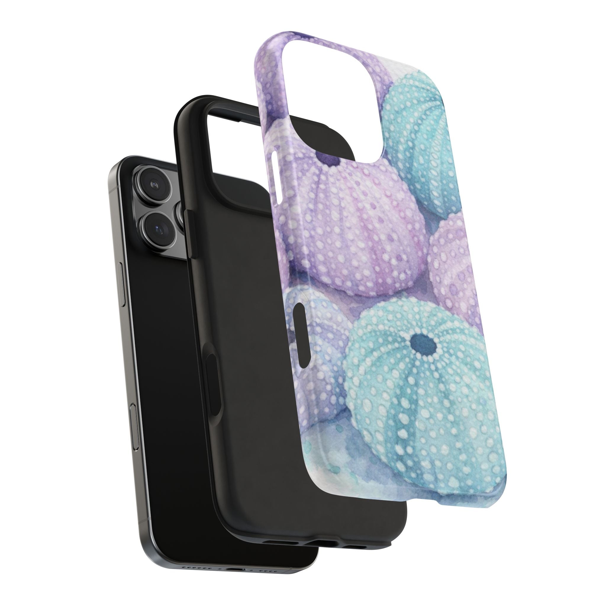Sea Urchin Pattern Tough Phone Case — Pastel Aqua & Lavender Coastal Design