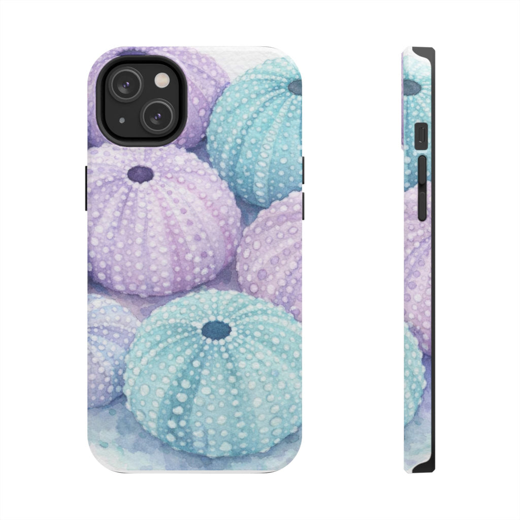 Sea Urchin Pattern Tough Phone Case — Pastel Aqua & Lavender Coastal Design
