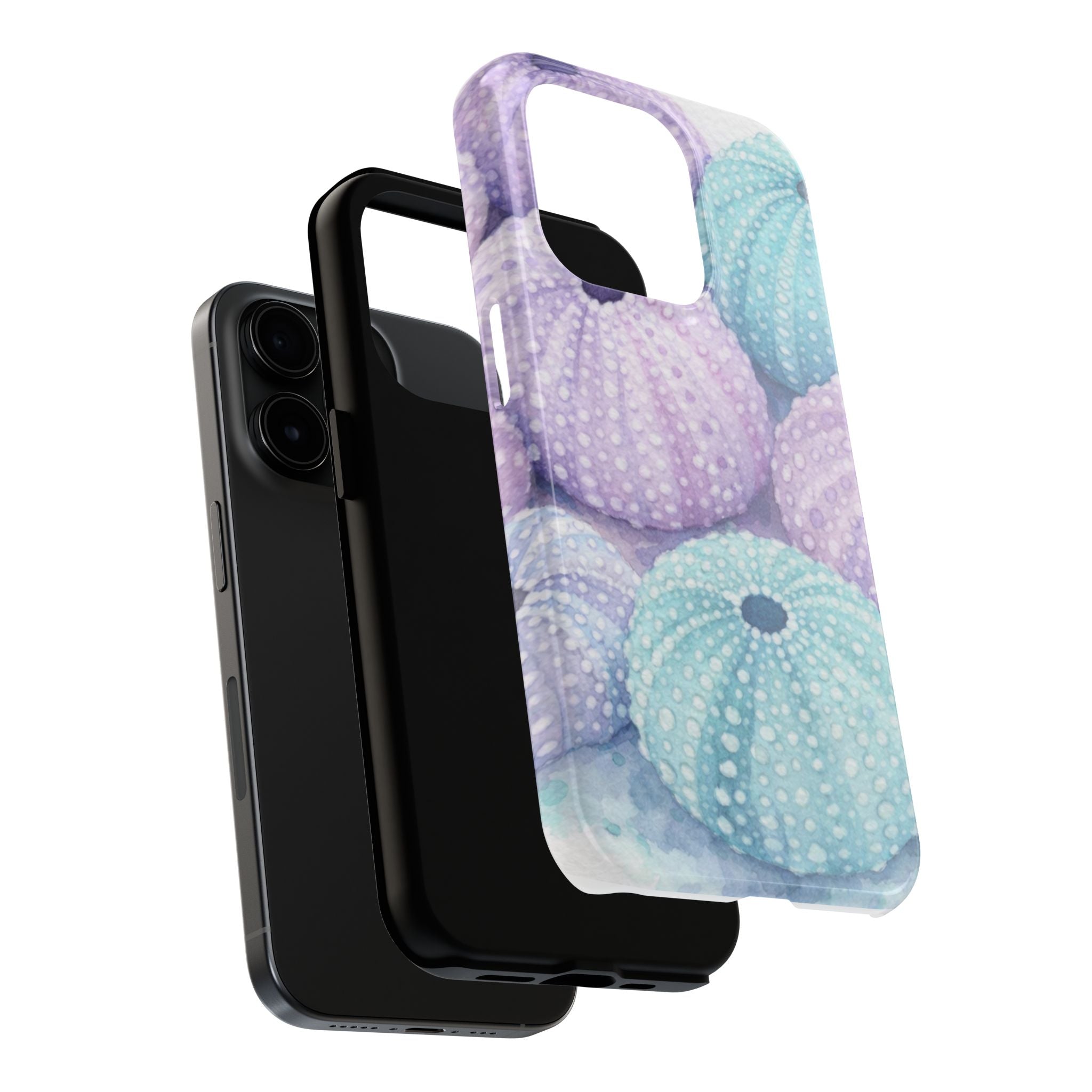 Sea Urchin Pattern Tough Phone Case — Pastel Aqua & Lavender Coastal Design
