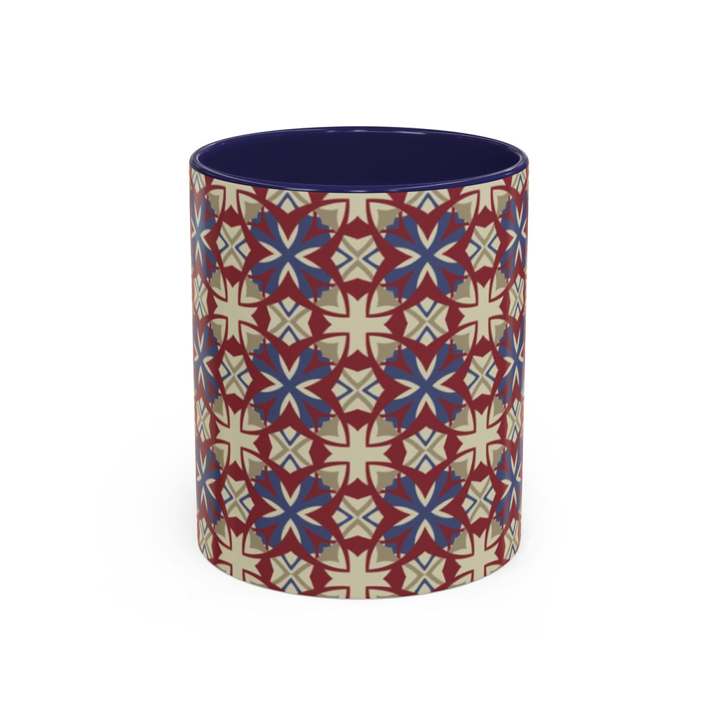 Ceramic Coffee Mug — Subtle Tile Pattern, Colored Handle & Interior (11/15 oz)
