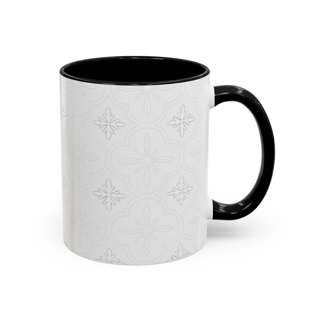 Ceramic Coffee Mug — Subtle Tile Pattern, Colored Handle & Interior (11/15 oz)