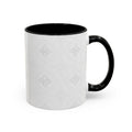 Ceramic Coffee Mug — Subtle Tile Pattern, Colored Handle & Interior (11/15 oz)