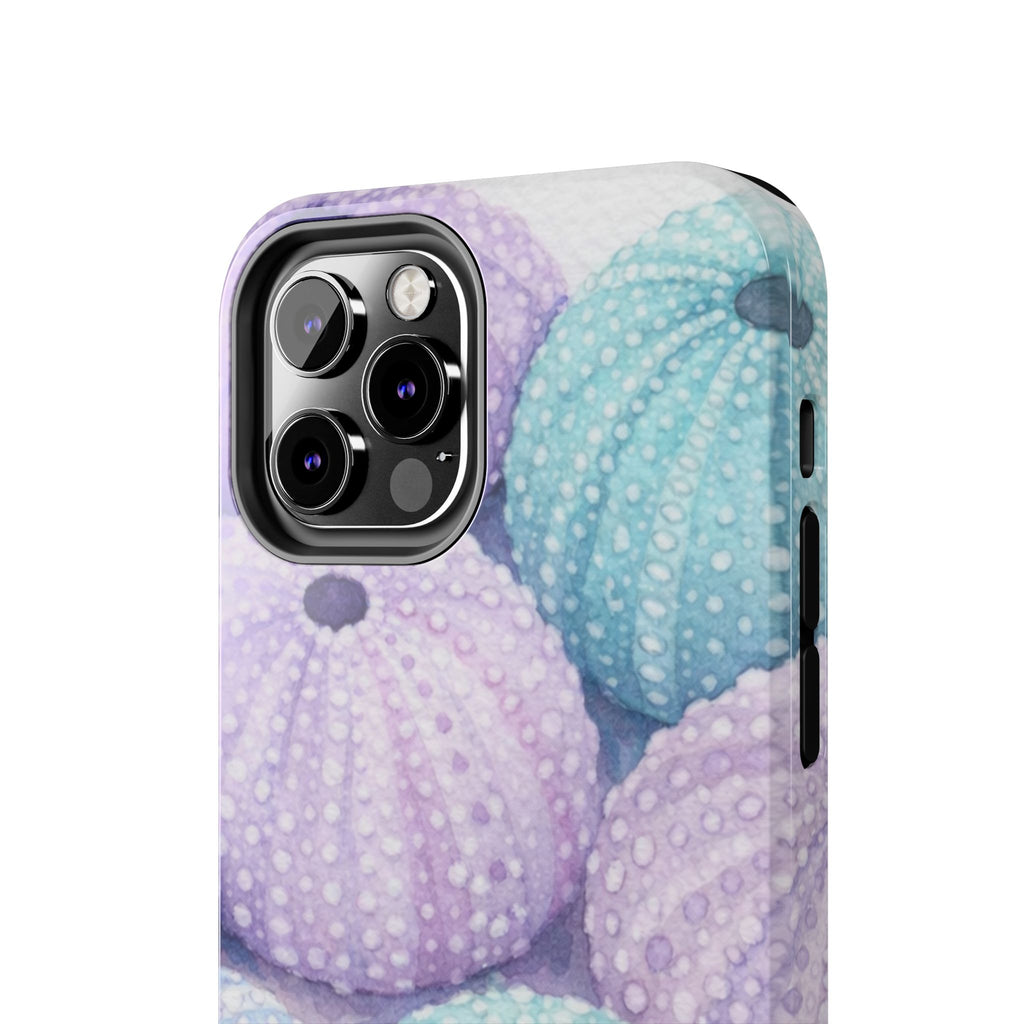 Sea Urchin Pattern Tough Phone Case — Pastel Aqua & Lavender Coastal Design