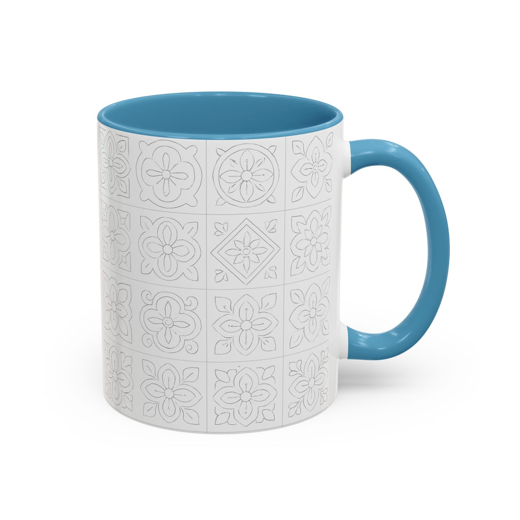 Ceramic Coffee Mug — Subtle Maltese Tile Pattern, Black Handle & Interior (11/15 oz)
