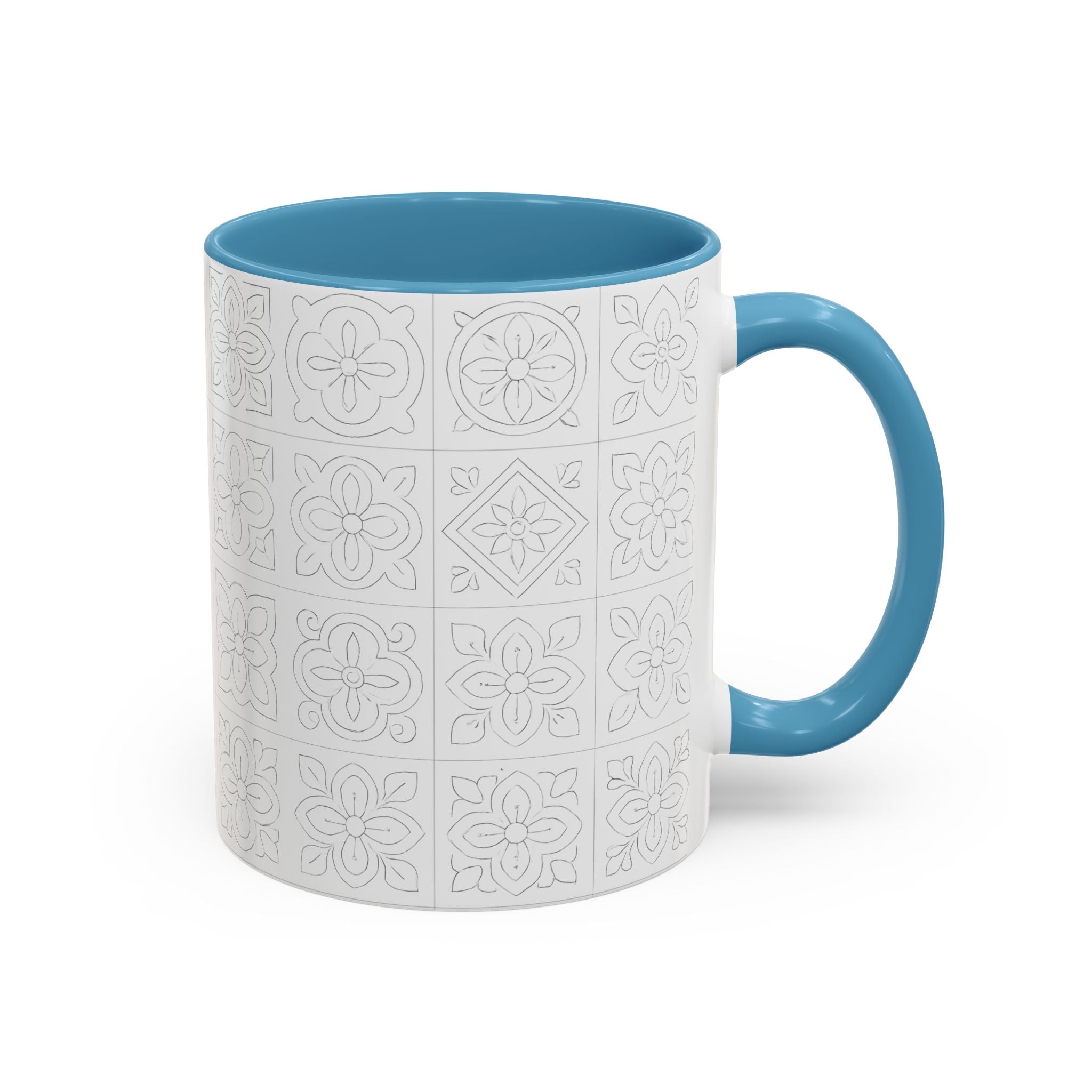 Ceramic Coffee Mug — Subtle Maltese Tile Pattern, Black Handle & Interior (11/15 oz)