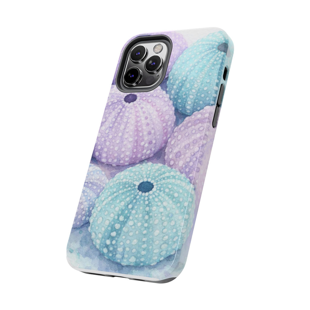 Sea Urchin Pattern Tough Phone Case — Pastel Aqua & Lavender Coastal Design