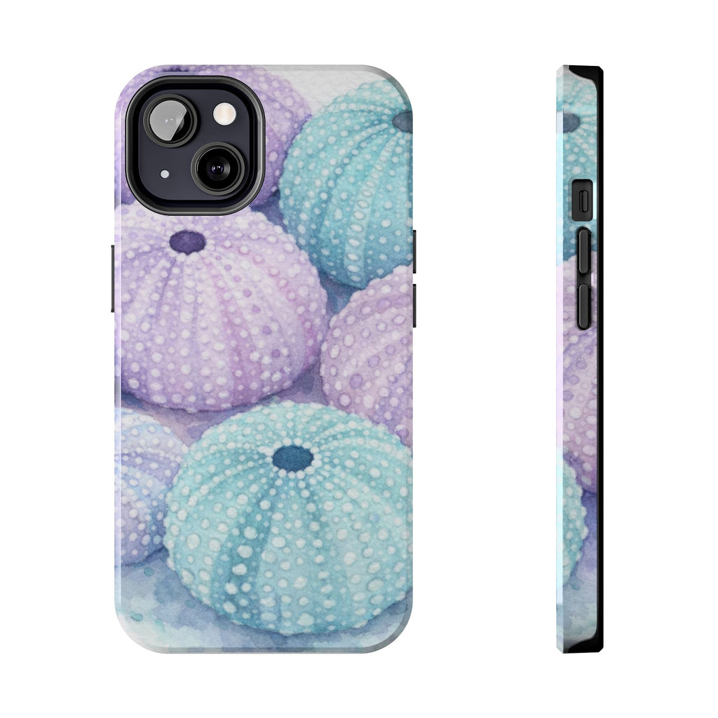 Sea Urchin Pattern Tough Phone Case — Pastel Aqua & Lavender Coastal Design