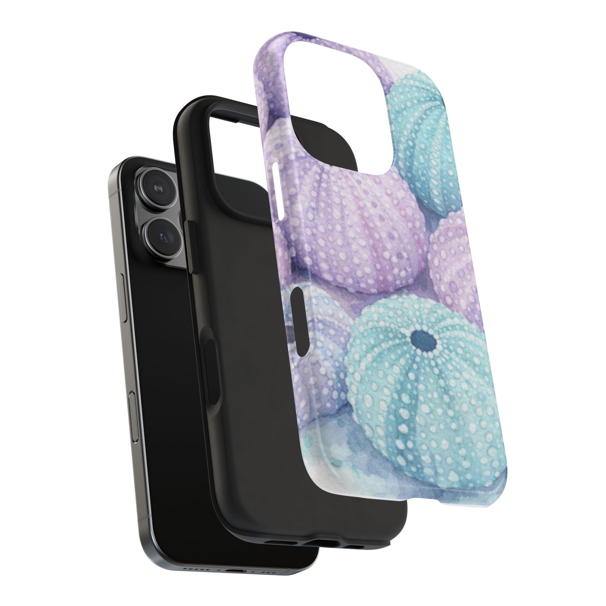 Sea Urchin Pattern Tough Phone Case — Pastel Aqua & Lavender Coastal Design