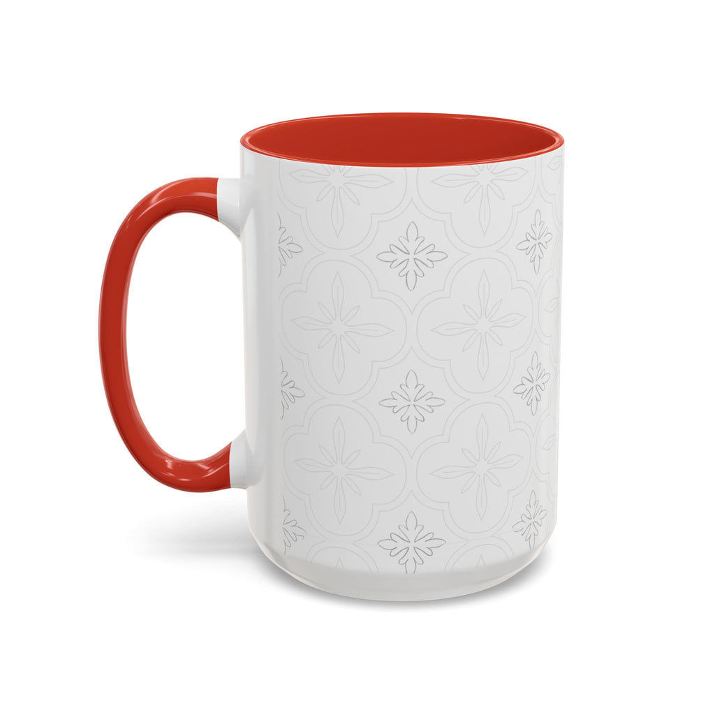 Ceramic Coffee Mug — Subtle Tile Pattern, Colored Handle & Interior (11/15 oz)