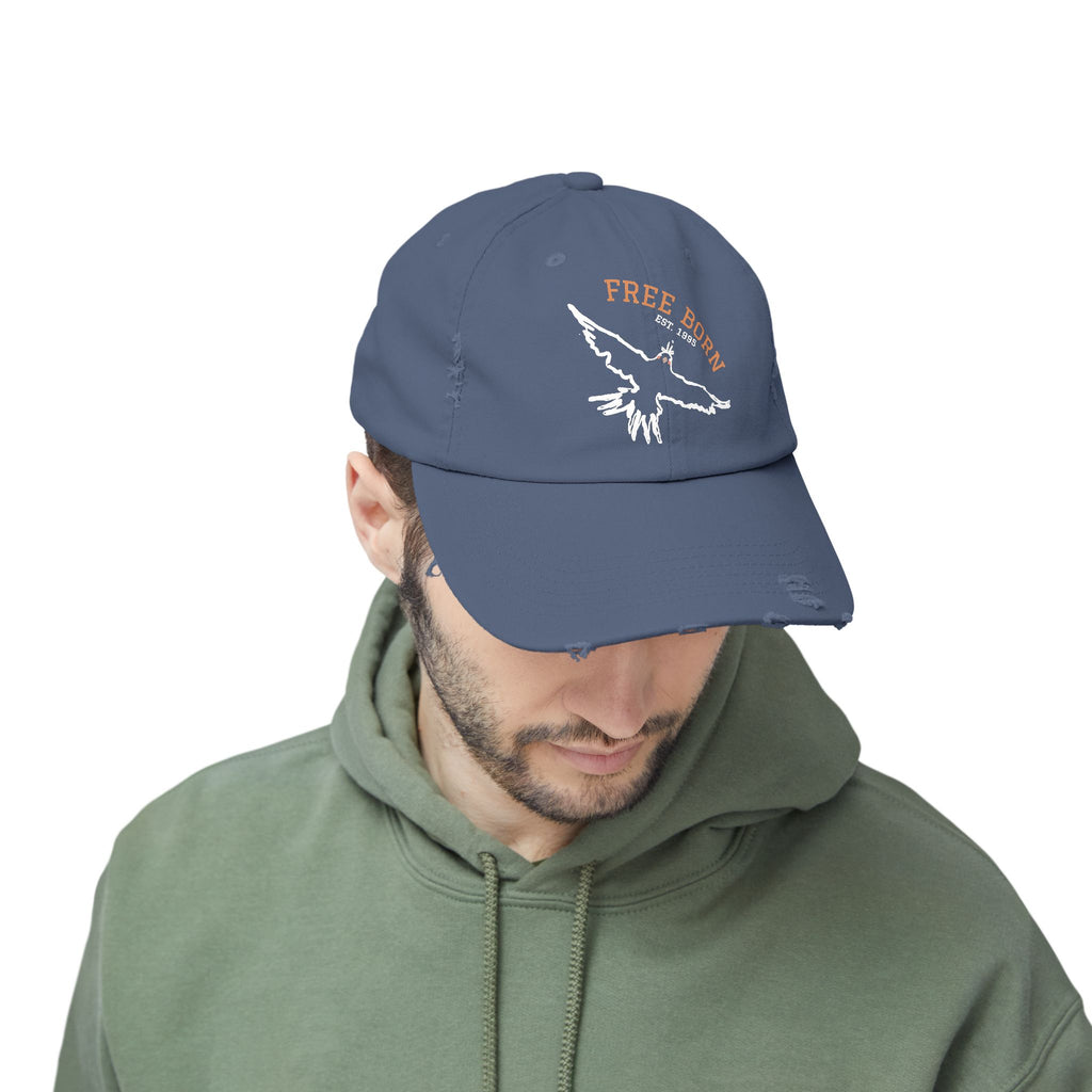 Born Free Distressed Baseball Cap — Vintage Bird Graphic Hat