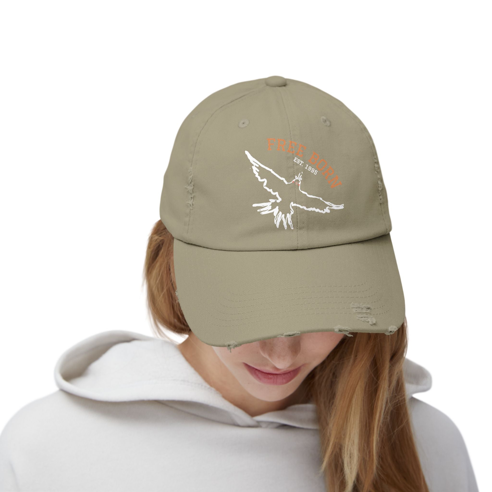 Born Free Distressed Baseball Cap — Vintage Bird Graphic Hat