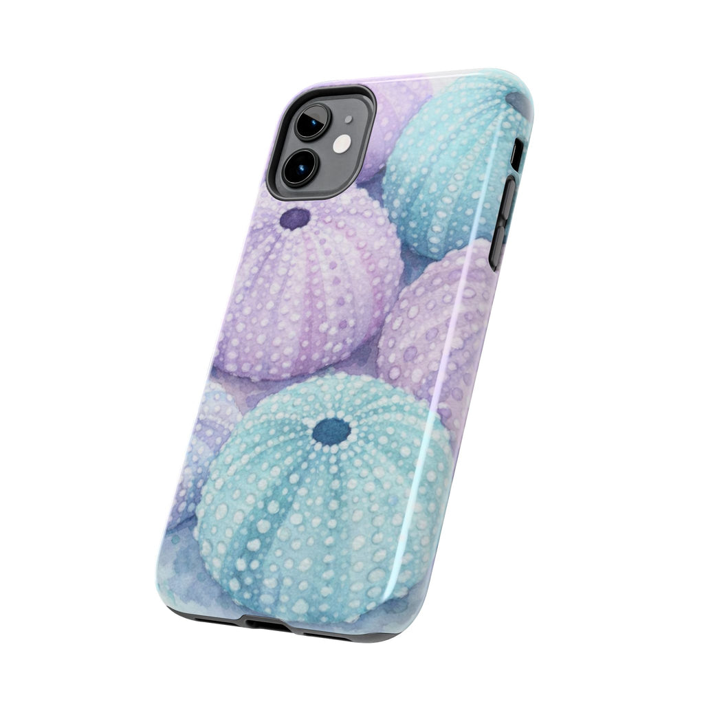 Sea Urchin Pattern Tough Phone Case — Pastel Aqua & Lavender Coastal Design