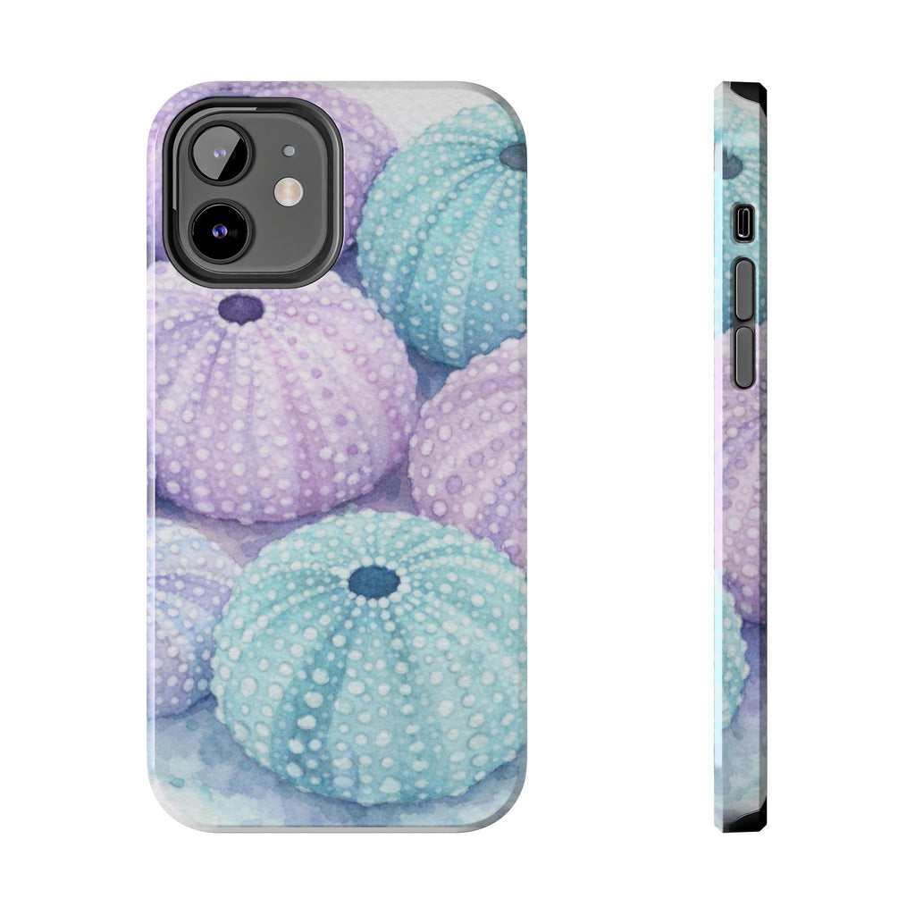 Sea Urchin Pattern Tough Phone Case — Pastel Aqua & Lavender Coastal Design