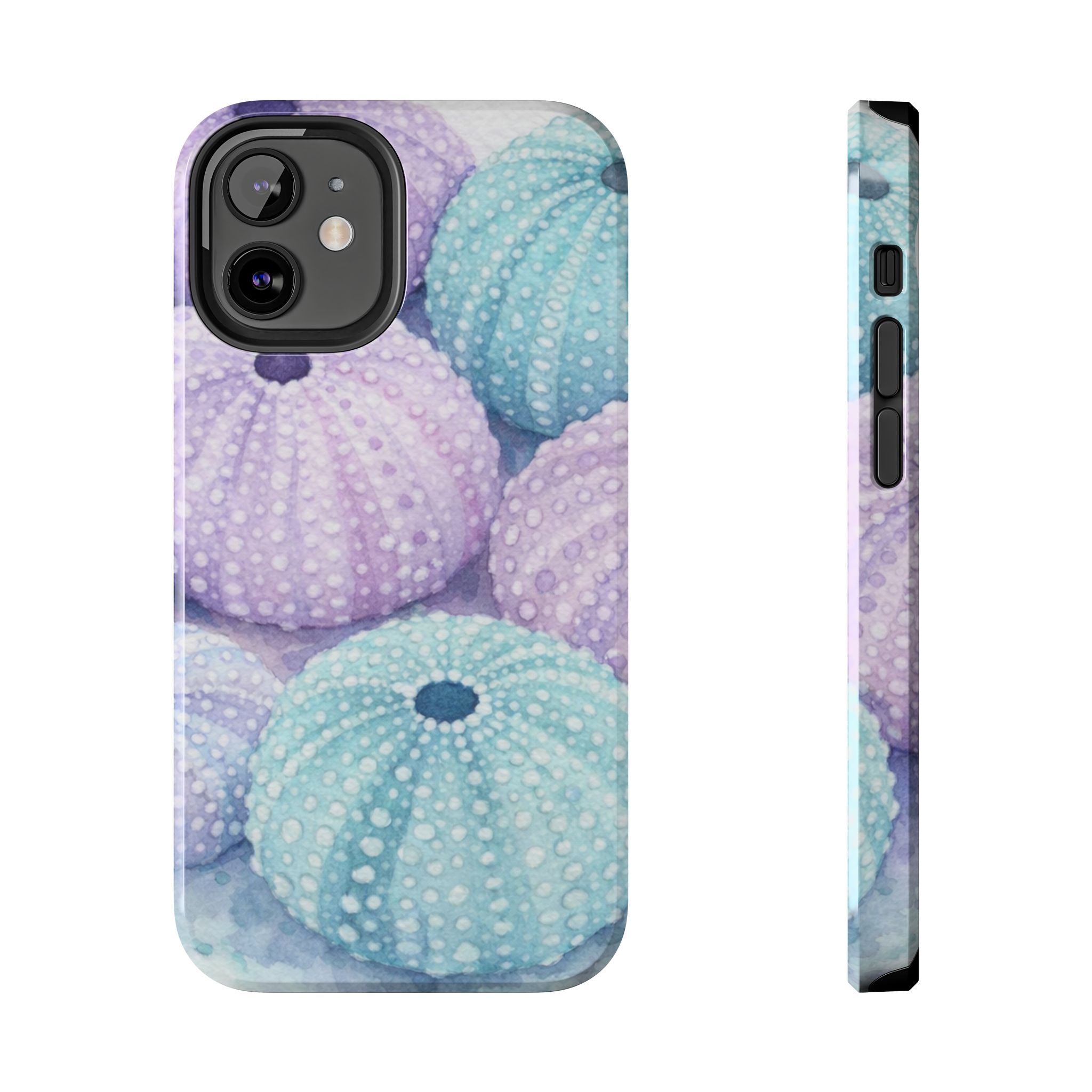 Sea Urchin Pattern Tough Phone Case — Pastel Aqua & Lavender Coastal Design