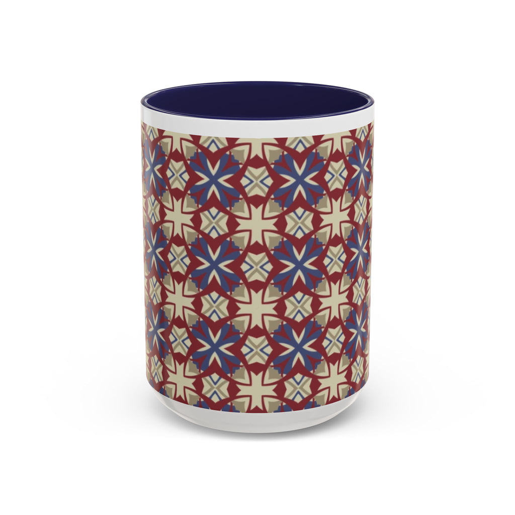 Ceramic Coffee Mug — Subtle Tile Pattern, Colored Handle & Interior (11/15 oz)