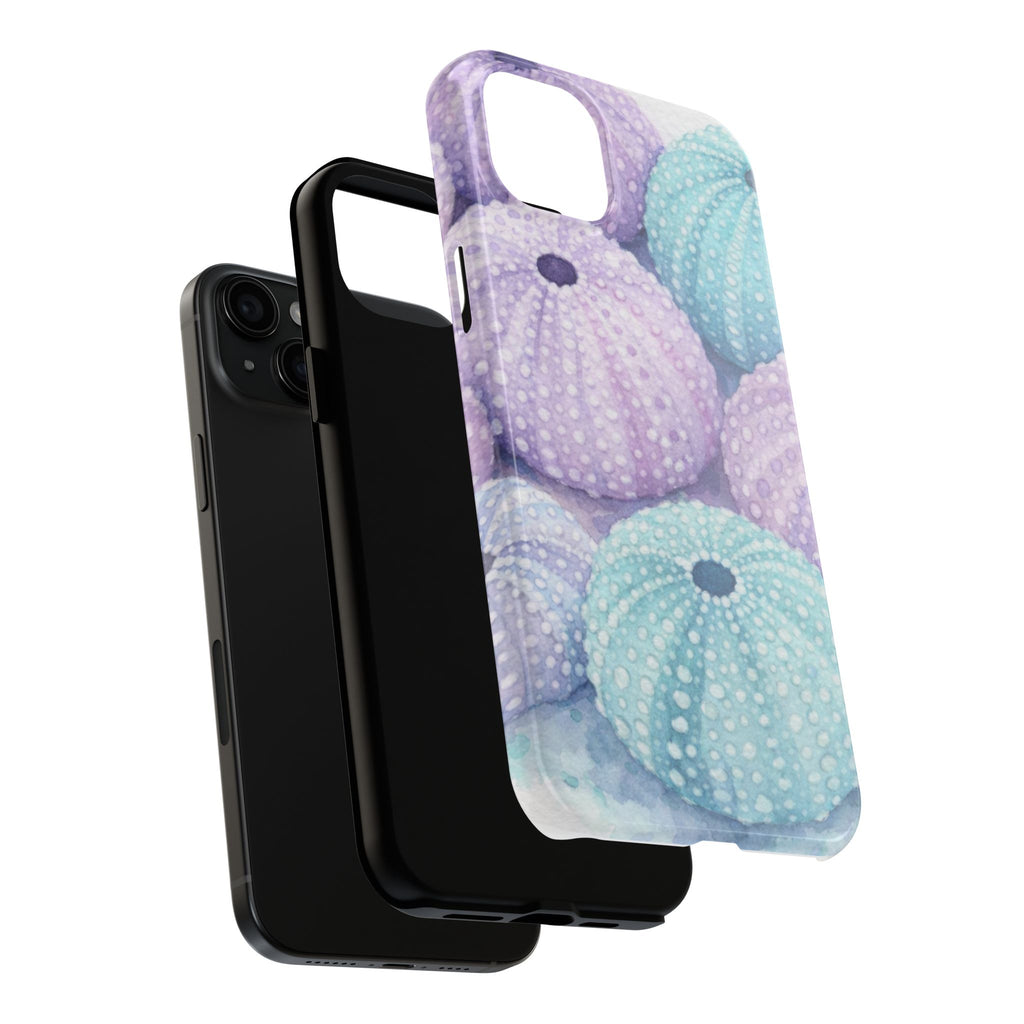 Sea Urchin Pattern Tough Phone Case — Pastel Aqua & Lavender Coastal Design