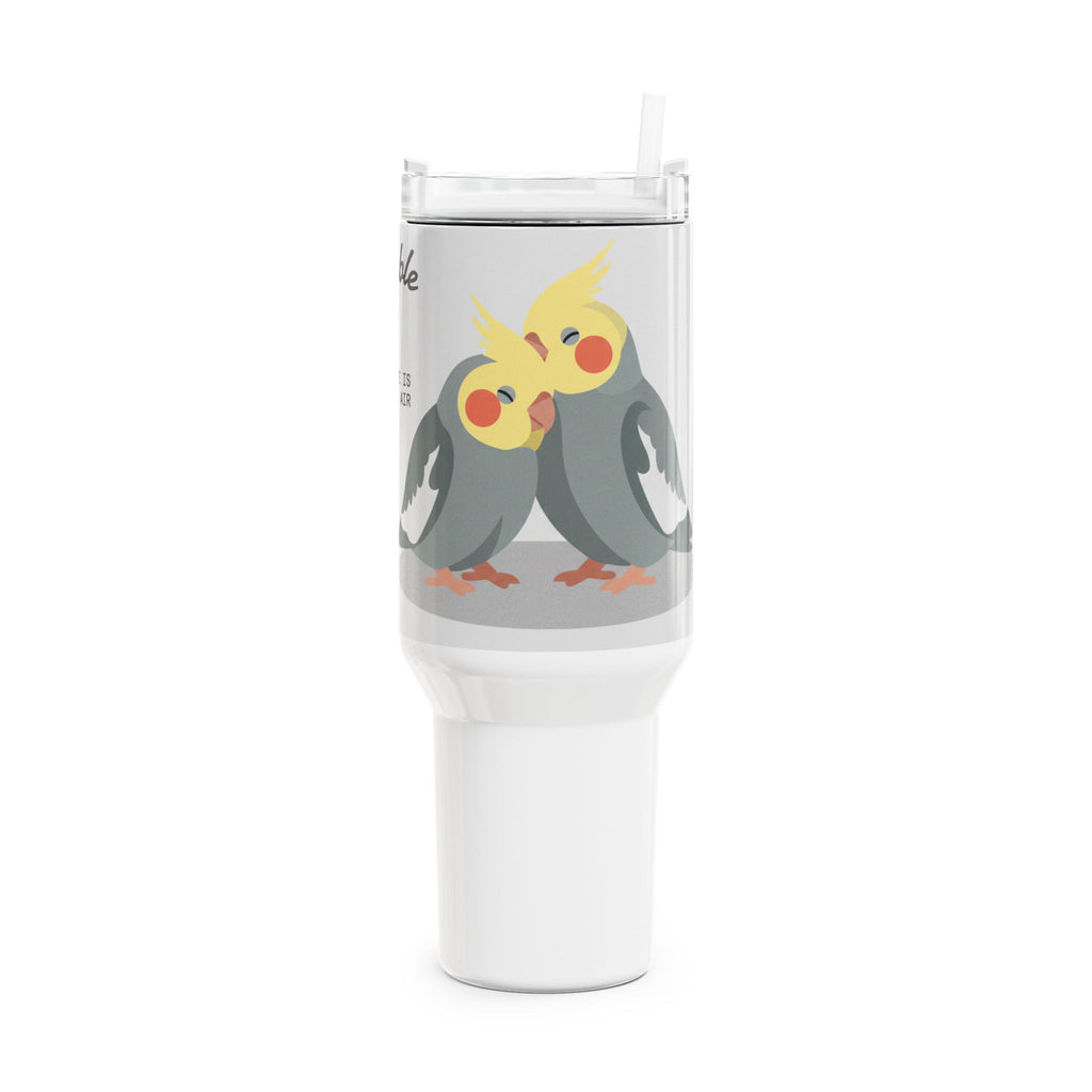 Tumbler — 'Inseparable' Cockatiel Couple Travel Mug, Love Is In The Air (40oz - 1.18 litres)