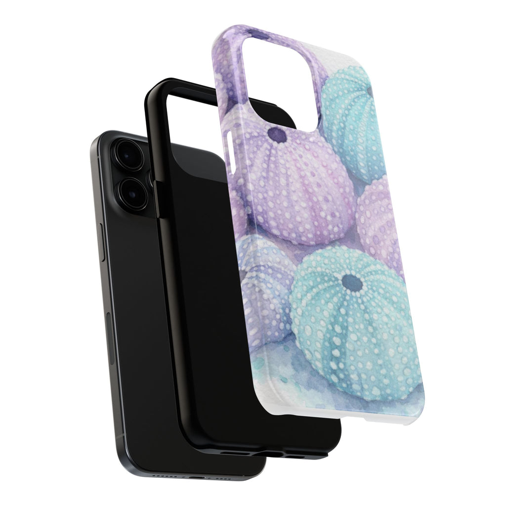 Sea Urchin Pattern Tough Phone Case — Pastel Aqua & Lavender Coastal Design