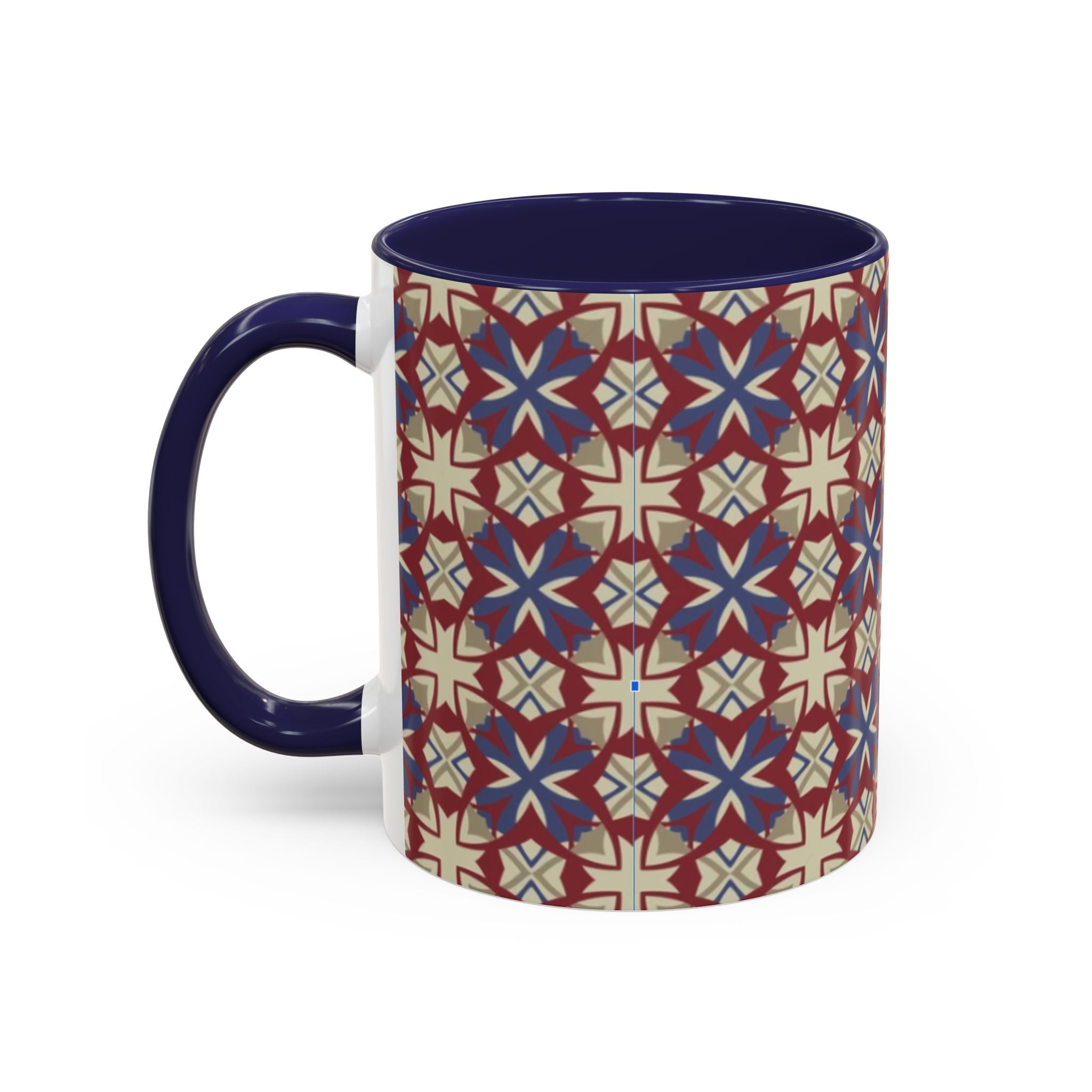 Ceramic Coffee Mug — Subtle Tile Pattern, Colored Handle & Interior (11/15 oz)