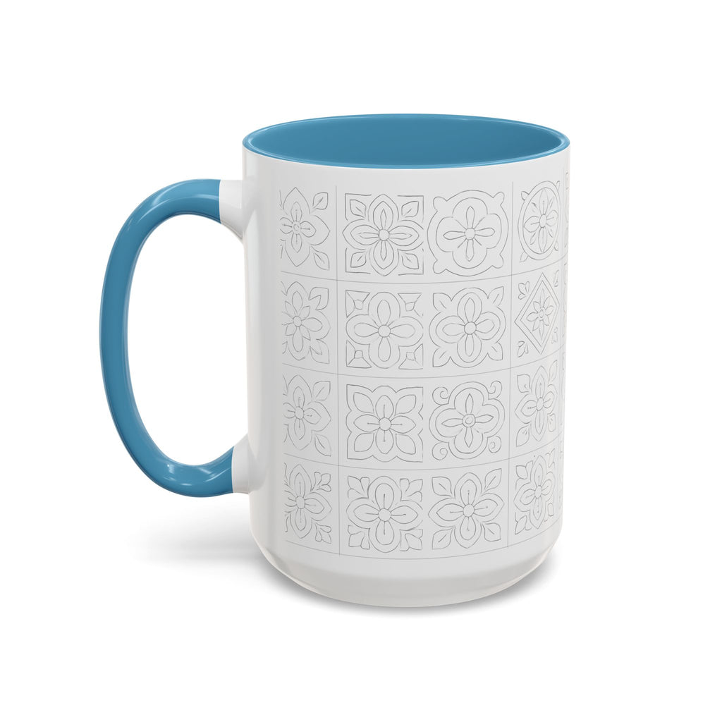 Ceramic Coffee Mug — Subtle Maltese Tile Pattern, Black Handle & Interior (11/15 oz)