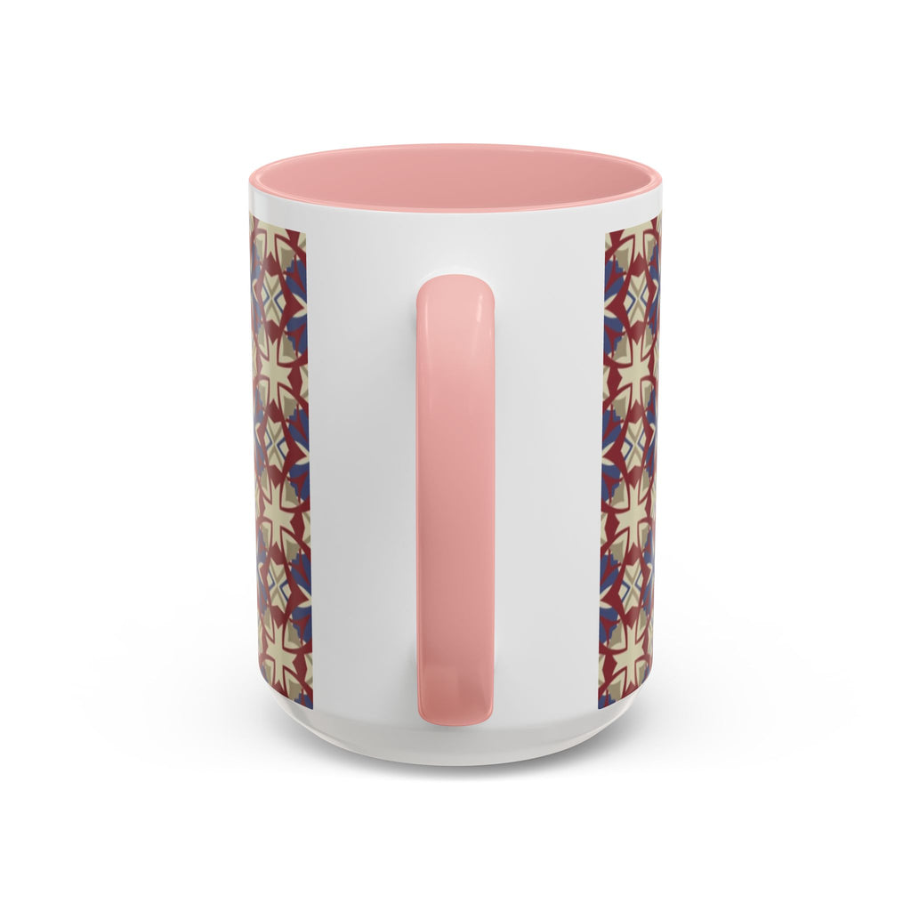 Ceramic Coffee Mug — Subtle Tile Pattern, Colored Handle & Interior (11/15 oz)