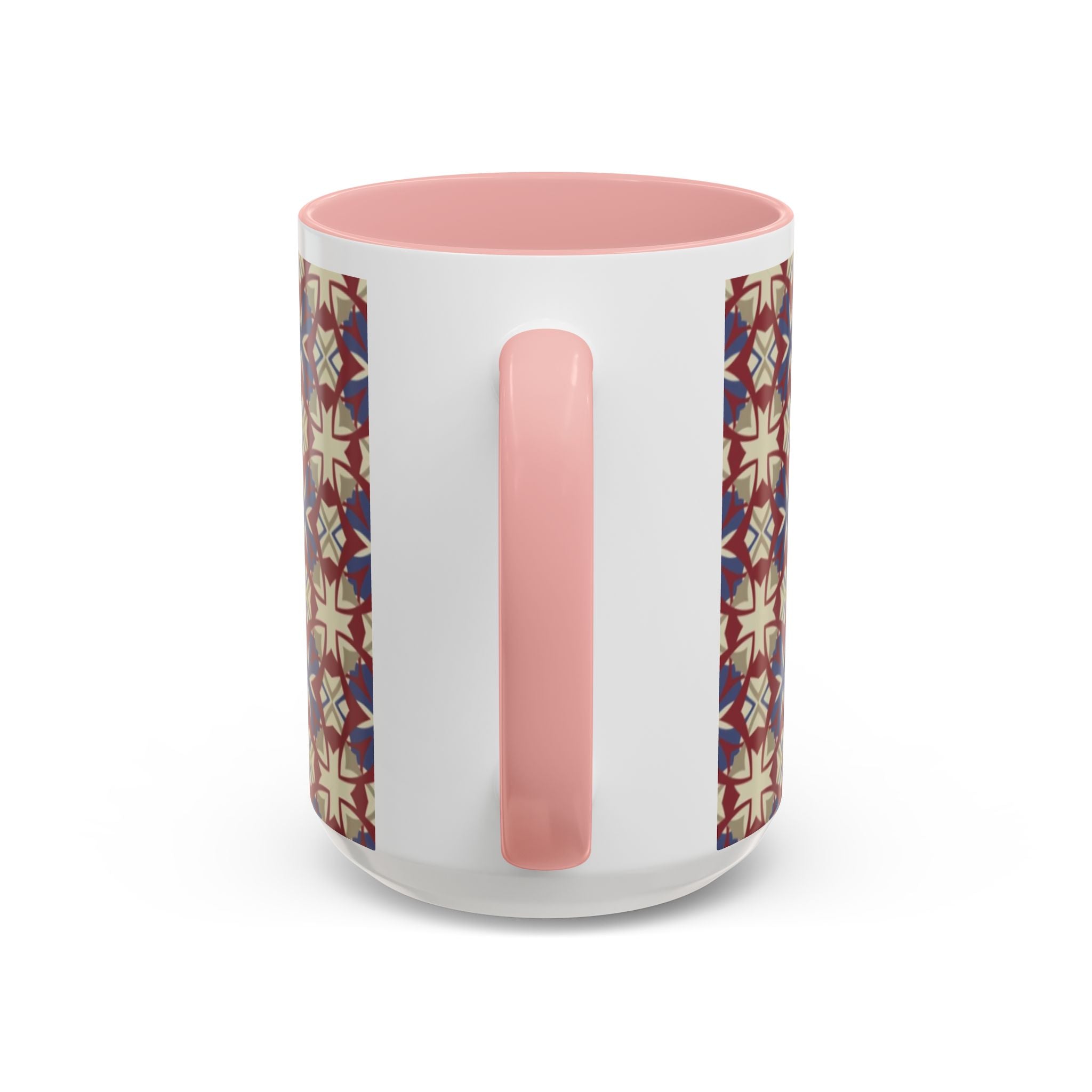 Ceramic Coffee Mug — Subtle Tile Pattern, Colored Handle & Interior (11/15 oz)