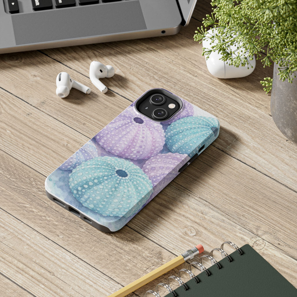 Sea Urchin Pattern Tough Phone Case — Pastel Aqua & Lavender Coastal Design